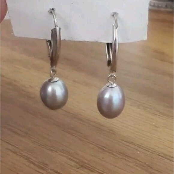 Natural Tahitian Black pearl Earrings 925 Sterling Silver - Picture 2 of 3